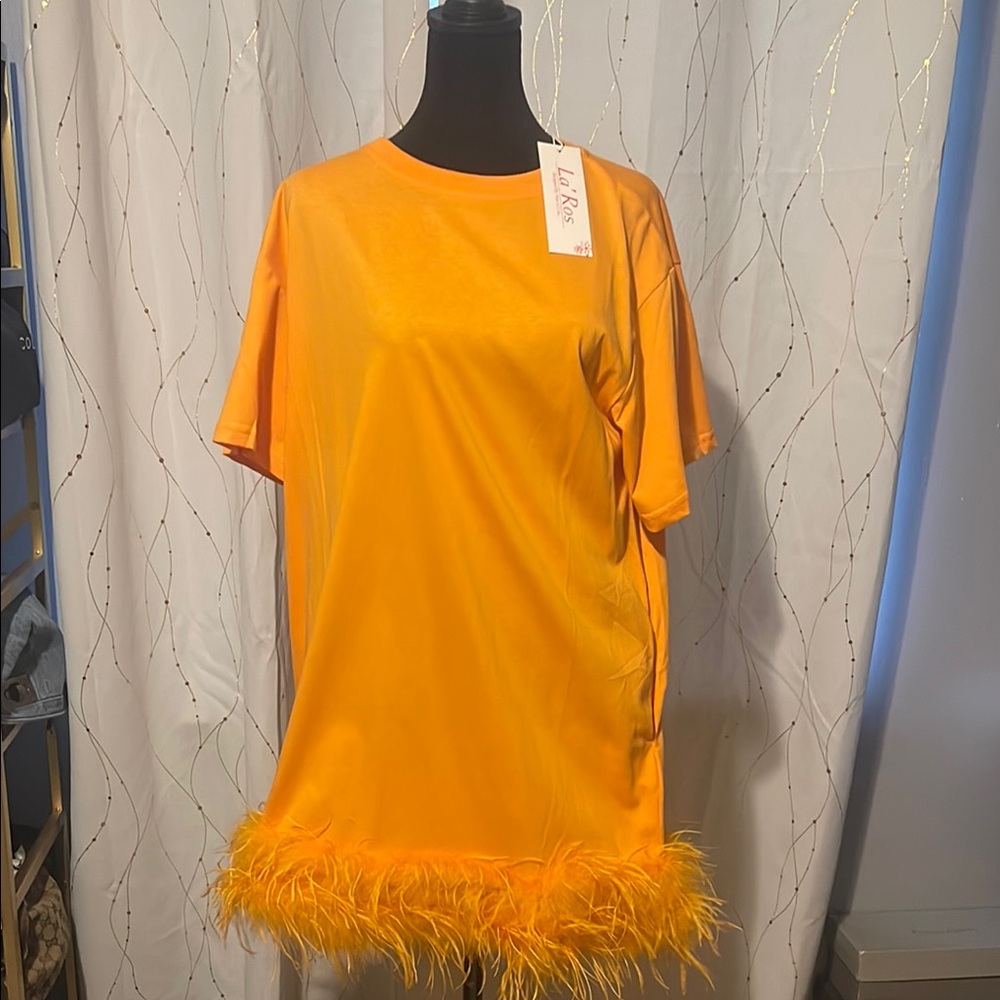 La’ Ros Orange Boxy Short Sleeve T-Shirt Dress